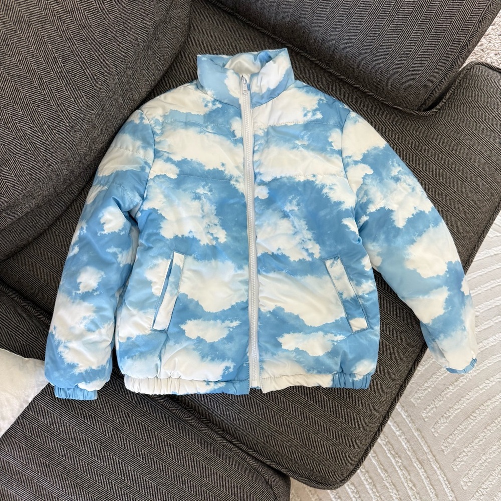 SHEIN Kids Sky Blue and White Puffy Jacket